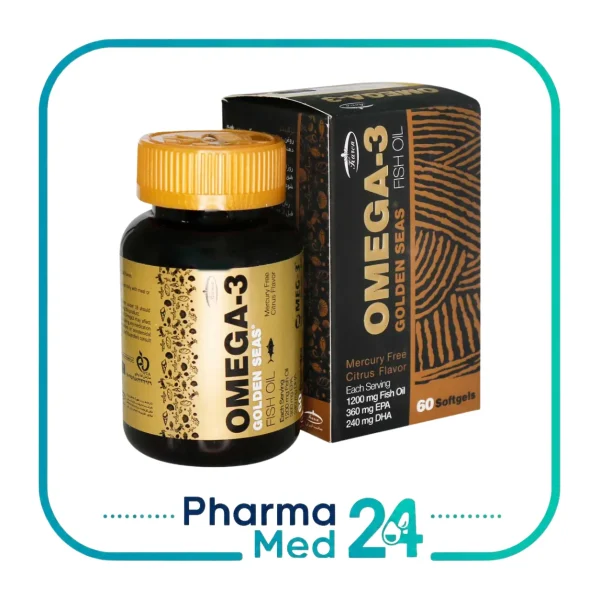 کپسول امگا ۳ گلدن سیز کارن ۶۰ عددی Karen Golden Seas Omega-3 Fish Oil همراه قوطی و جعبه مشکی طلایی