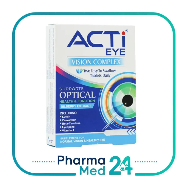 قرص اکتی آی ابیان دارو 30 عددی ACTi EYE Vision Complex مکمل سلامت چشم حاوی لوتئین و زآگزانتین با جعبه سفید و آبی