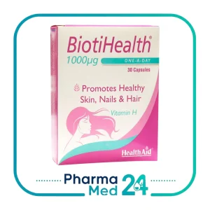 کپسول بیوتی هلث 1000 میکروگرم هلث اید 30 عددی در جعبه سفید و صورتی با نام BiotiHealth