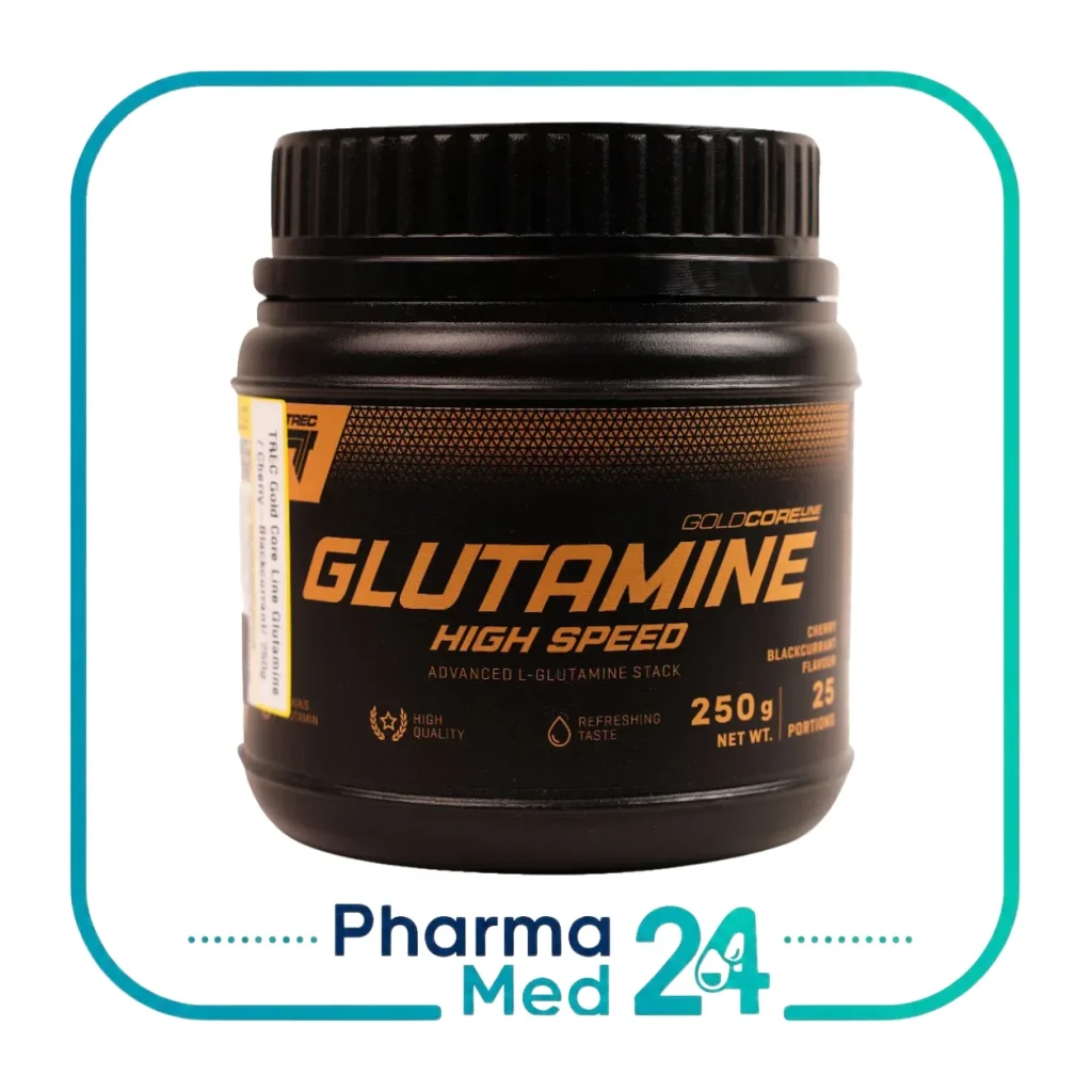 پودر گلوتامین های اسپید ترک نوتریشن 250 گرمی طعم گیلاس و انگور سیاه Trec Nutrition Glutamine High Speed با قوطی مشکی و طلایی