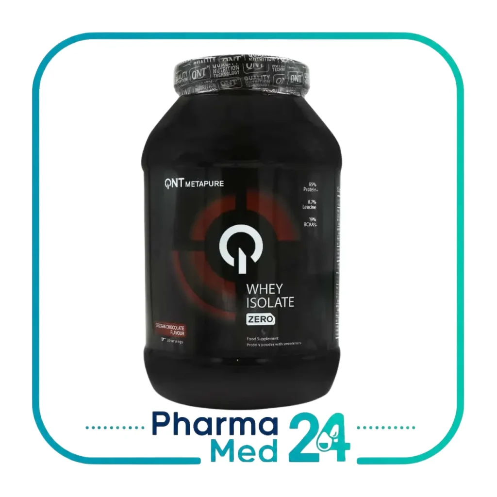 پودر پروتئین وی ایزوله متاپیور زیرو کیو ان تی 1000 گرمی طعم شکلات بلژیکی QNT Metapure Whey Isolate Zero در قوطی مشکی